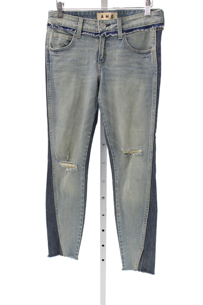 Amo Women Ankle Jeans Blue Mid Rise Button Cotton Blend Size 25