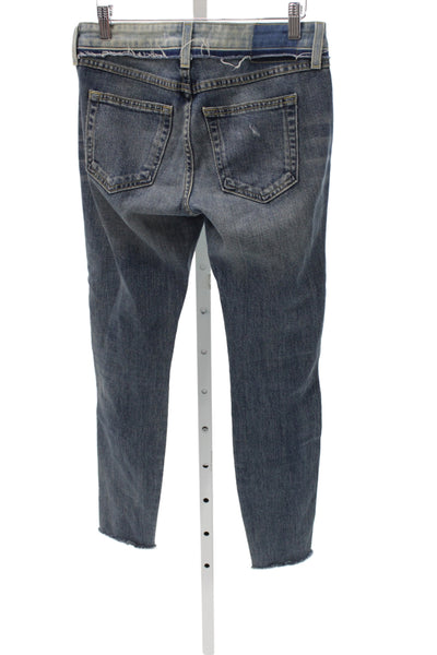 Amo Women Ankle Jeans Blue Mid Rise Button Cotton Blend Size 25