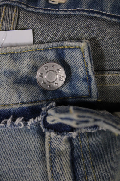 Amo Women Ankle Jeans Blue Mid Rise Button Cotton Blend Size 25