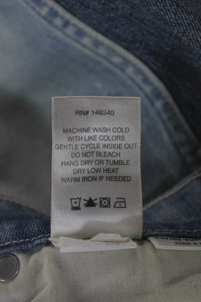 Amo Women Ankle Jeans Blue Mid Rise Button Cotton Blend Size 25
