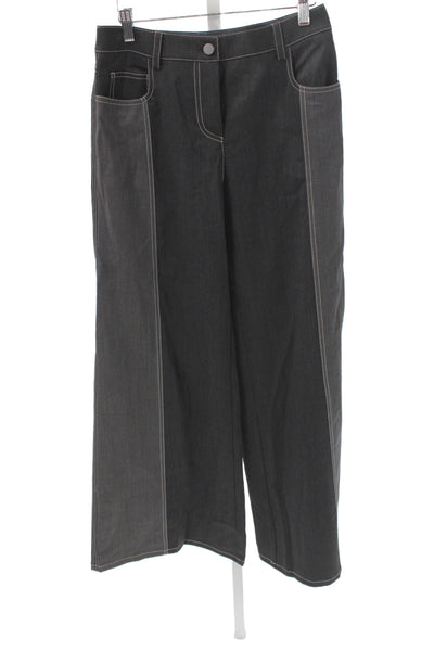 TWP Womens Wide-Leg Black Jeans Button Cotton Blend Size 2