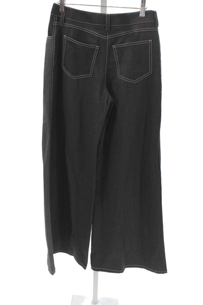TWP Womens Wide-Leg Black Jeans Button Cotton Blend Size 2