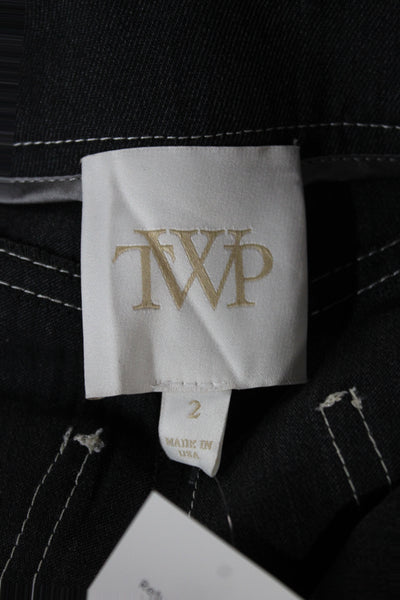 TWP Womens Wide-Leg Black Jeans Button Cotton Blend Size 2