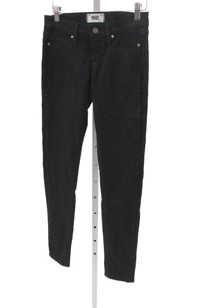 Paige Womens Mid-Rise Black Skinny Jeans Cotton Blend Button 28in Size 25