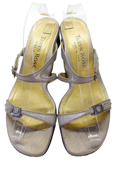 Taryn Rose Women's Leather Open Toe Double Straps Sandals Gray Size 39