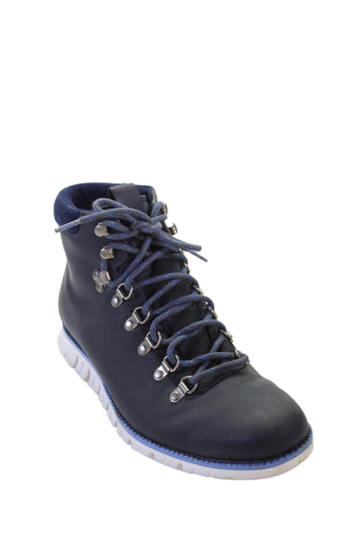Zero Grand Cole Haan Men's Leather Lace-Up High Top Boots Navy Blue Size 8.5
