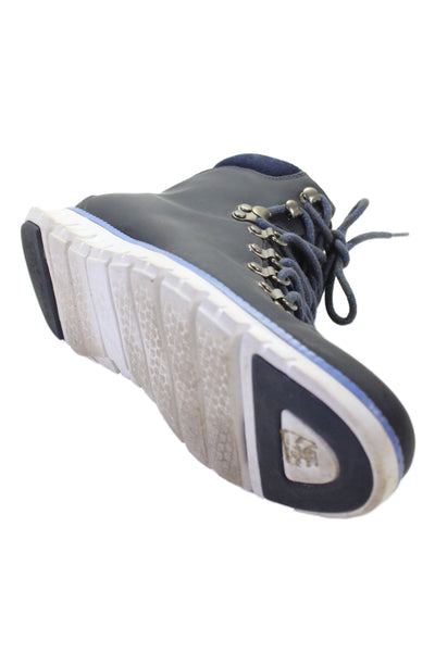 Zero Grand Cole Haan Men's Leather Lace-Up High Top Boots Navy Blue Size 8.5