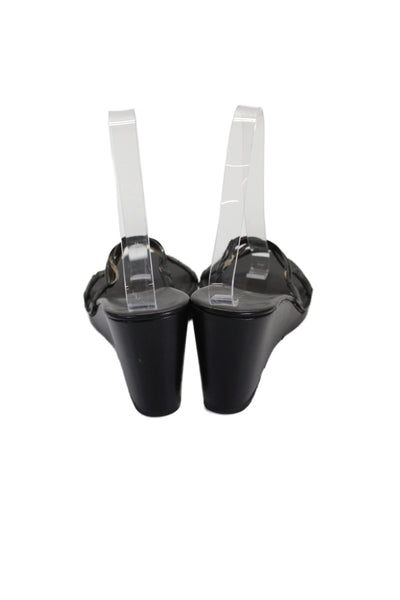 Costume National Women's Leather Strappy Wedge Slide Sandals Black Size 8