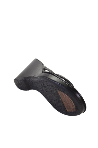 Costume National Women's Leather Strappy Wedge Slide Sandals Black Size 8