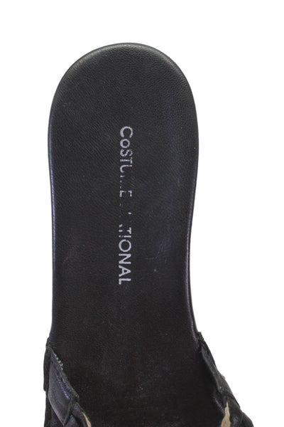 Costume National Women's Leather Strappy Wedge Slide Sandals Black Size 8