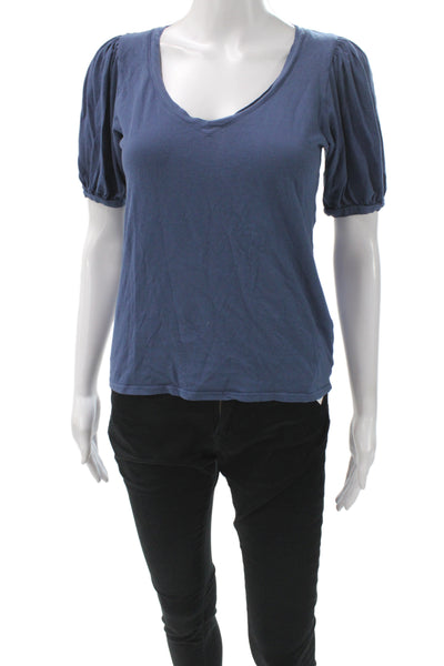 Bobi Womens Jersey V-Neck Short Sleeve T-Shirt Blue Size S