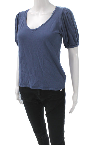 Bobi Womens Jersey V-Neck Short Sleeve T-Shirt Blue Size S