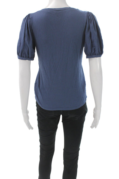 Bobi Womens Jersey V-Neck Short Sleeve T-Shirt Blue Size S