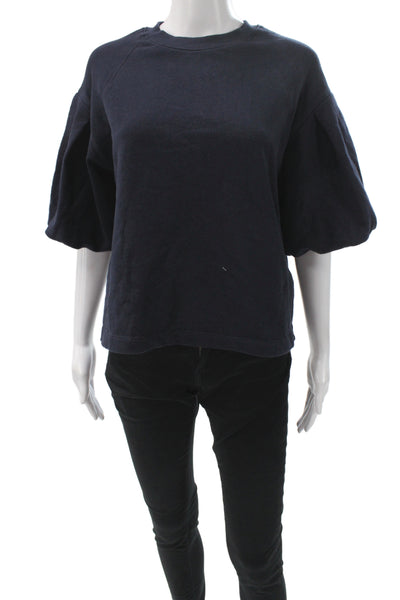 Madewell Women Pullover Sweatshirt Black Crewneck 3/4 Sleeve Size XS