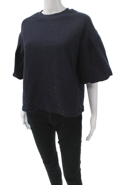Madewell Women Pullover Sweatshirt Black Crewneck 3/4 Sleeve Size XS
