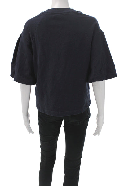 Madewell Women Pullover Sweatshirt Black Crewneck 3/4 Sleeve Size XS