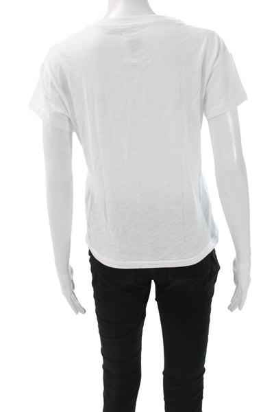 Just Madison Women Basic White Floral Crew Neck Short Sleeve T-Shirt Size S