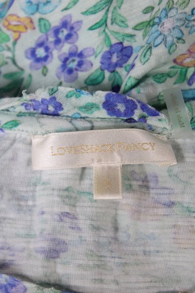 Love Shack Fancy Women Cropped Floral Blue Cotton T-Shirt Size S