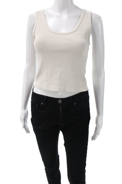 Perfect White Tee Women Basic Beige Scoop Neck Cotton Sleeveless Tank Size S