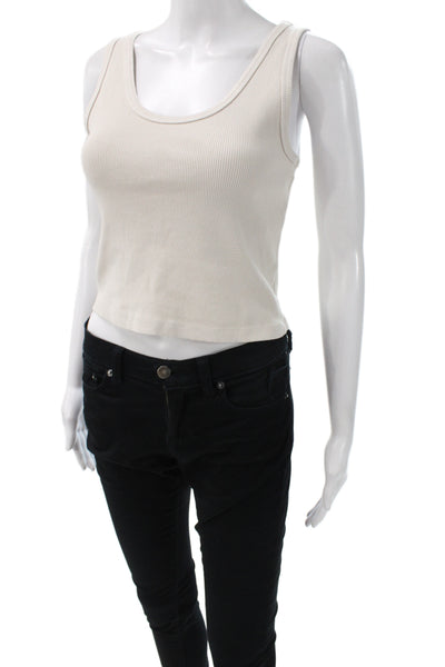 Perfect White Tee Women Basic Beige Scoop Neck Cotton Sleeveless Tank Size S