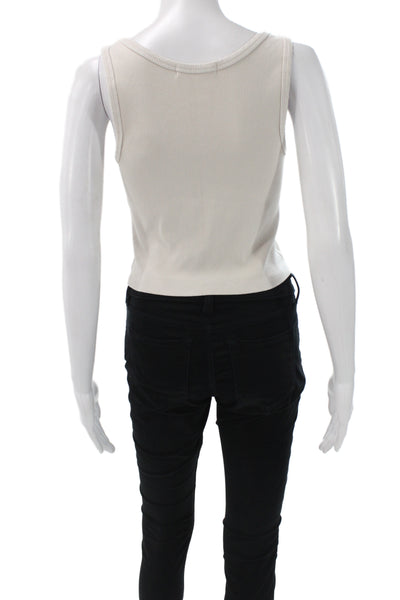 Perfect White Tee Women Basic Beige Scoop Neck Cotton Sleeveless Tank Size S