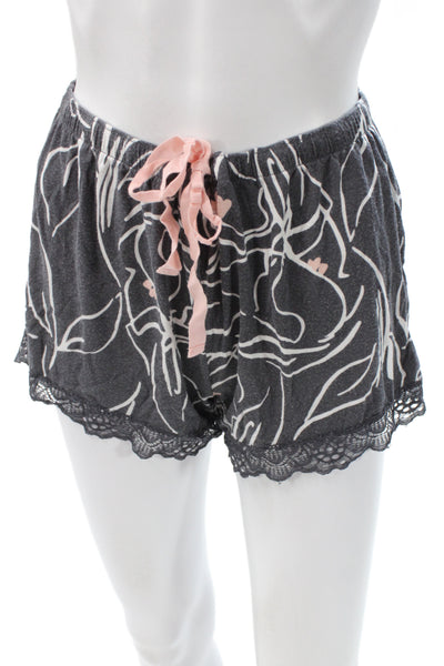 PJ Salvage Womens Floral Print Shorts Pajama Set Grey Pink Size Small