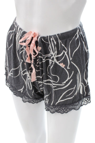 PJ Salvage Womens Floral Print Shorts Pajama Set Grey Pink Size Small