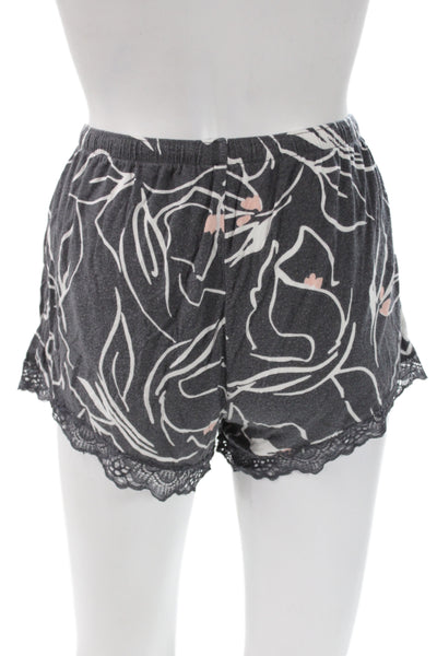 PJ Salvage Womens Floral Print Shorts Pajama Set Grey Pink Size Small