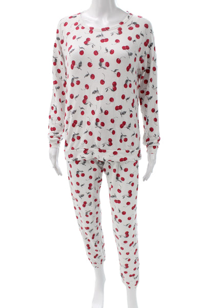 PJ Salvage Womens Cherry Print Pants Pajama Set White Red Size Small