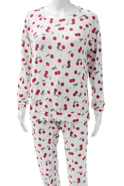 PJ Salvage Womens Cherry Print Pants Pajama Set White Red Size Small