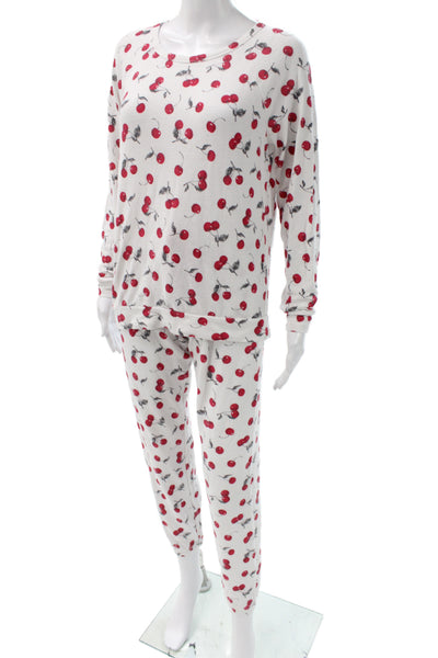 PJ Salvage Womens Cherry Print Pants Pajama Set White Red Size Small