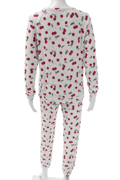 PJ Salvage Womens Cherry Print Pants Pajama Set White Red Size Small