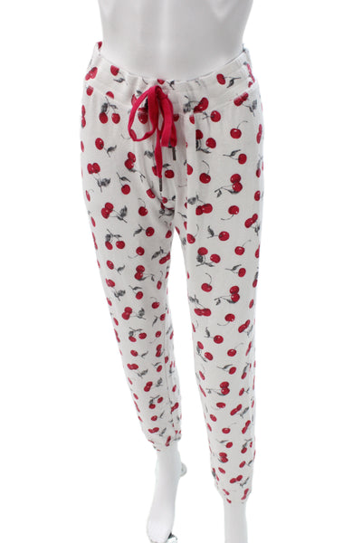 PJ Salvage Womens Cherry Print Pants Pajama Set White Red Size Small