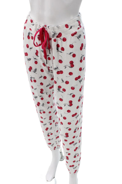 PJ Salvage Womens Cherry Print Pants Pajama Set White Red Size Small