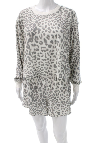 PJ Salvage Womens Animal Print Pants Pajama Set White Grey Size Medium
