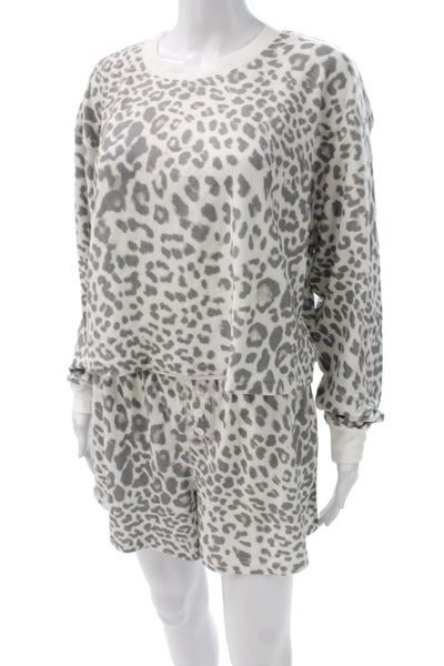 PJ Salvage Womens Animal Print Pants Pajama Set White Grey Size Medium