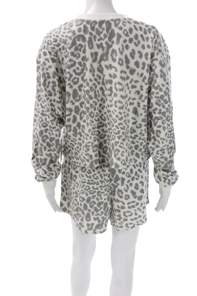 PJ Salvage Womens Animal Print Pants Pajama Set White Grey Size Medium