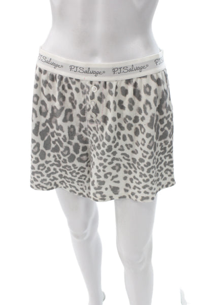 PJ Salvage Womens Animal Print Pants Pajama Set White Grey Size Medium