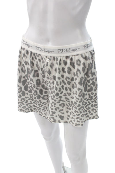 PJ Salvage Womens Animal Print Pants Pajama Set White Grey Size Medium