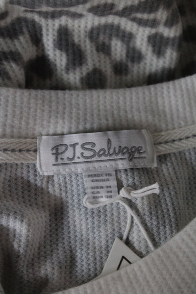 PJ Salvage Womens Animal Print Pants Pajama Set White Grey Size Medium