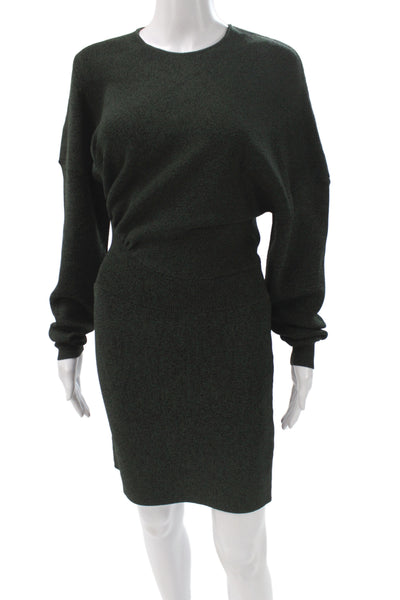 Ganni Womens Green Sweater Dress Crew Neck Long Sleeve Knee Length Size S