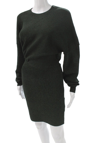 Ganni Womens Green Sweater Dress Crew Neck Long Sleeve Knee Length Size S