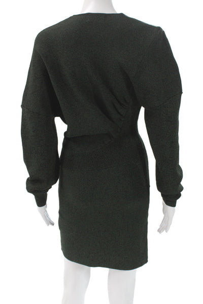 Ganni Womens Green Sweater Dress Crew Neck Long Sleeve Knee Length Size S