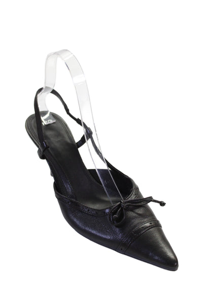 MNG Womens Leather Pointed Toe Bow Slingbacks Pumps Black Size 38 8
