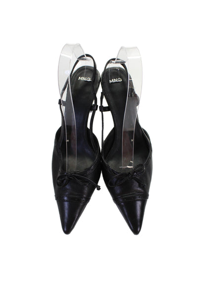 MNG Womens Leather Pointed Toe Bow Slingbacks Pumps Black Size 38 8
