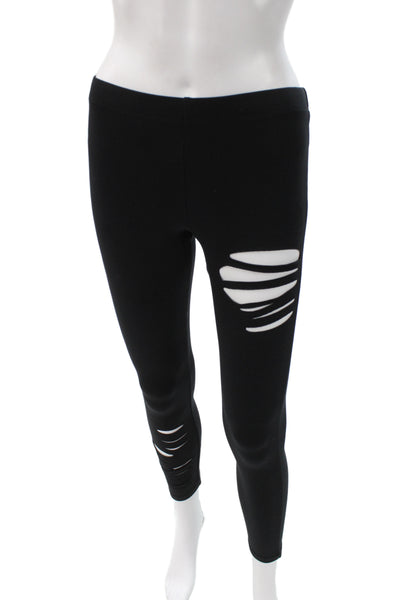 David Lerner Women Ankle Leggings Distressed Black Nylon Size S