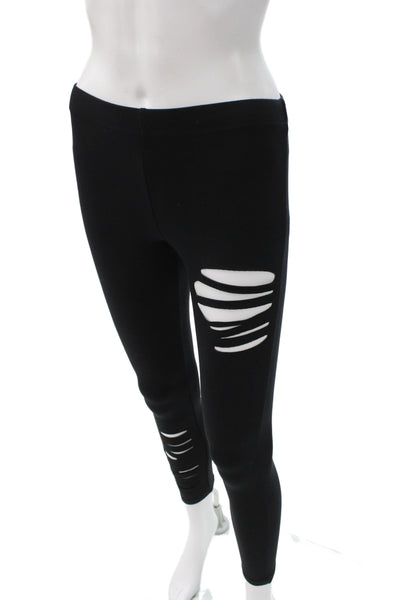 David Lerner Women Ankle Leggings Distressed Black Nylon Size S