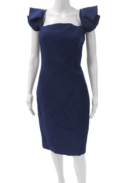 Antonio Berardi Women Sheath Dress Blue Silk Square Neck Knee Length Size 42
