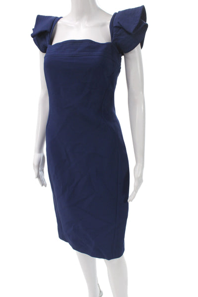 Antonio Berardi Women Sheath Dress Blue Silk Square Neck Knee Length Size 42