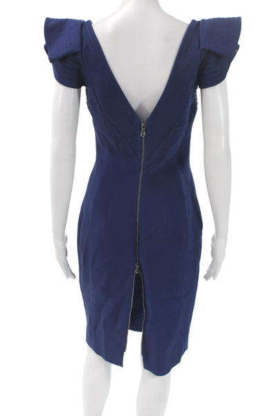 Antonio Berardi Women Sheath Dress Blue Silk Square Neck Knee Length Size 42